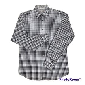 Express Men’s Fitted Plaid Button Up Shirt Long Sleeve Gray Black Gingham